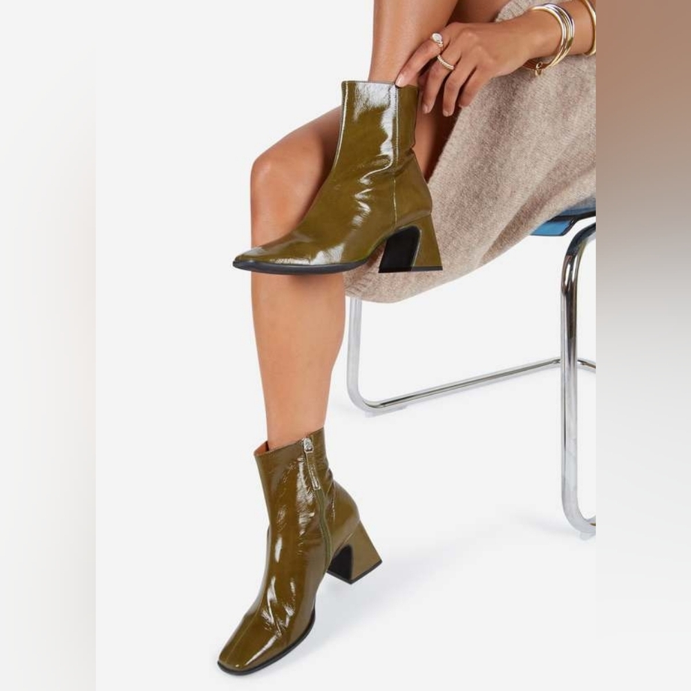 Intentionally Blank "Taffy" Patent Leather Boots - Olive Green